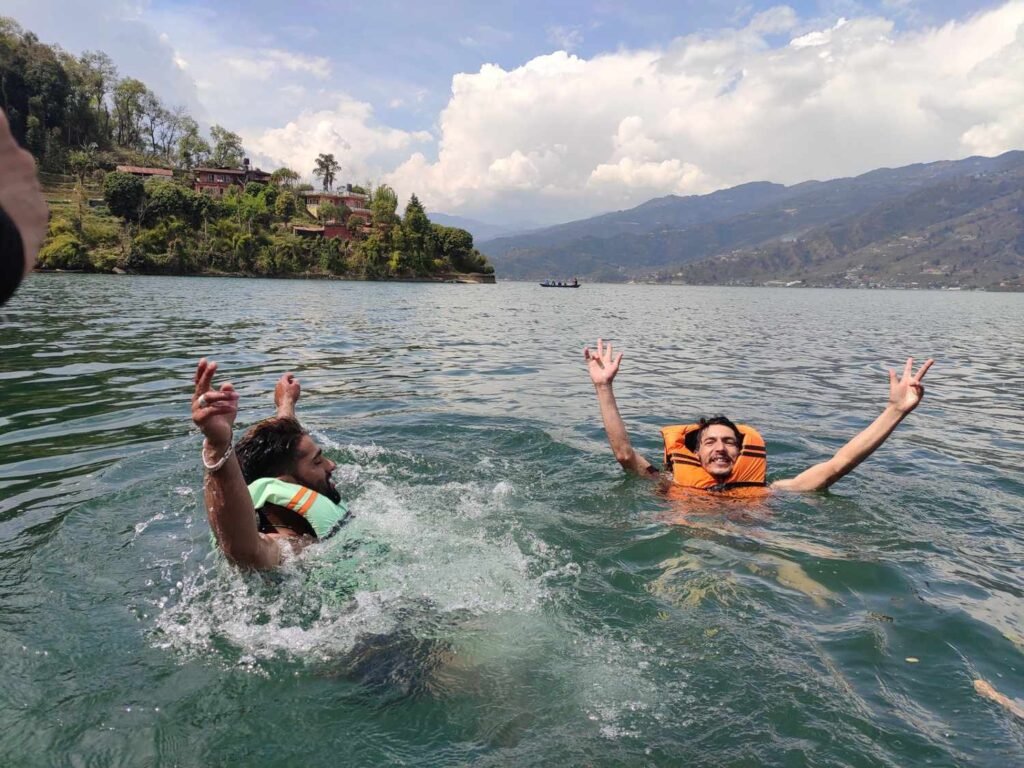 swimming in Phewa lake